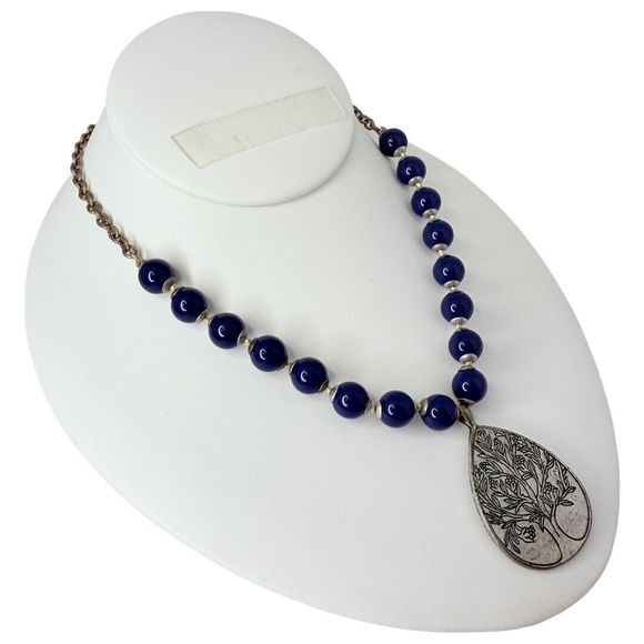 Liz Claiborne Blue Lapis Tree Of Life Pendant Necklace 18” Reflection & Faith - Picture 8 of 16